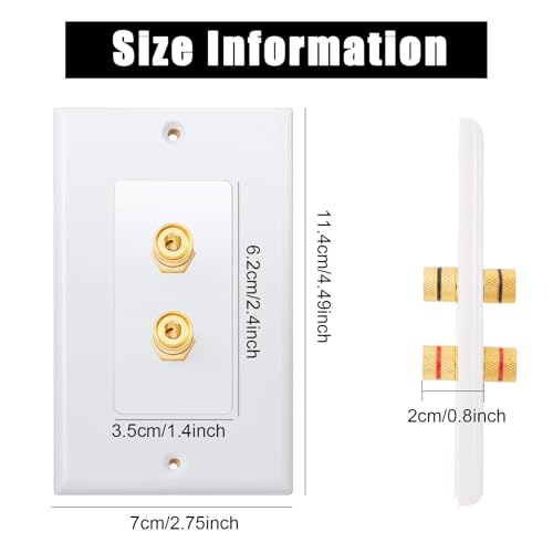 Image of Weewooday 24 Pcs Speaker Wall Plate Gold Plated 2 Connector Banana Plug Wall Plate for in-Wall Speaker Wire, Surround Sound & Audio Systems