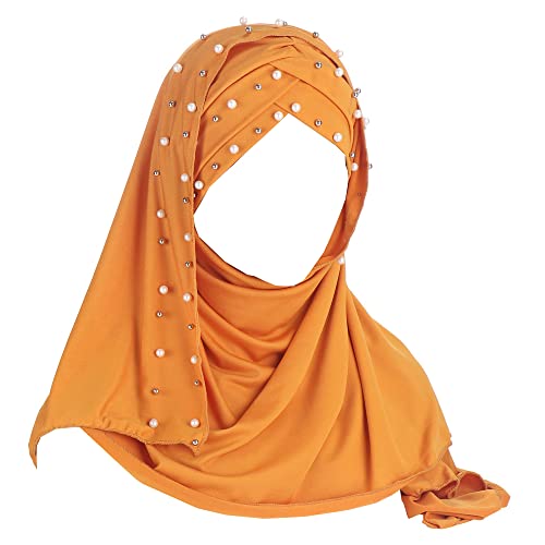Girls Hijab Scarf with Beads Muslim Hijab Long Turban Head Scarf Shawl Wrap for Women