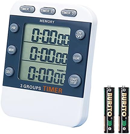 MOSTRUST Digital Dual Kitchen Timer, 3 Channels Count UP/Down Timer, Triple Cooking Timer, Large Display, Loud Volume Alarm with Magnetic Back, Stand, Battery Included (M382), White