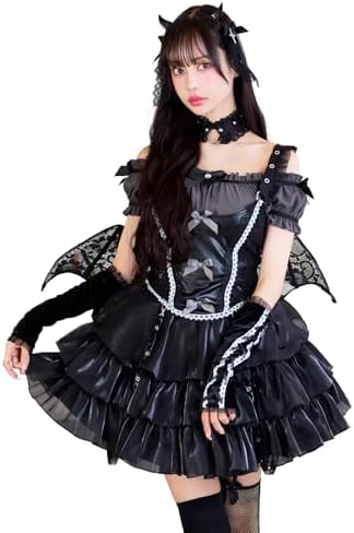 [Malymoon] コスプレ デビル 悪魔 デーモン 黒 中村里砂 サキュバス グレー 衣装 仮装 マリームーン 9点セット 10264 詳細画像1