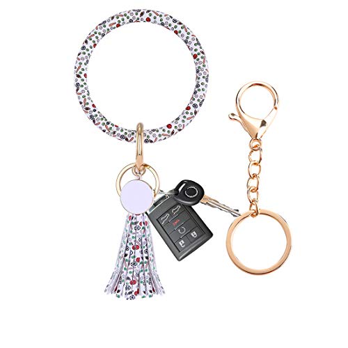 LATEEFAH Wristlet Keychain Keyring Bracelet Bangle - Round Circle Key Ring Bracelet Leather Tassel Bracelet Holder For Women Girls