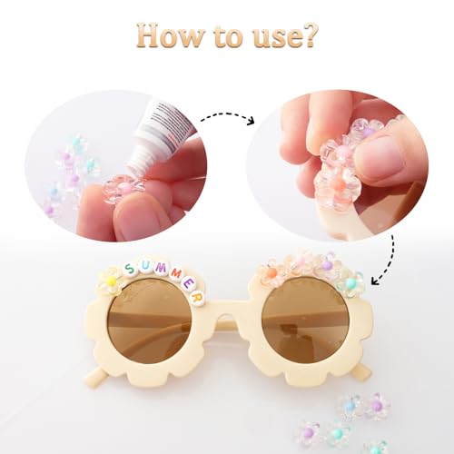 Fumwase Kids Round Flower Sunglasses for Girls Toddler - 12 Pairs, 100 Letter Beads, 50 Flower Beads, 1 Glue4