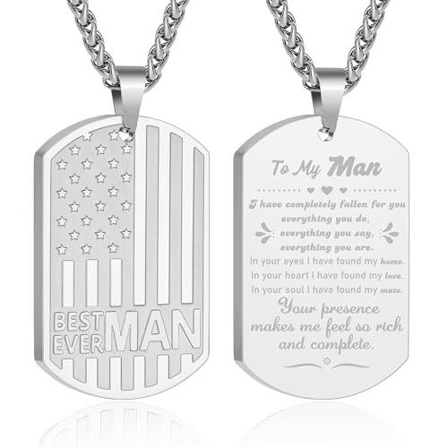 GLITTO To My Man Necklace Gifts from Girlfriend, Best Man Ever Dog Tags American Flag Pendant Chain...