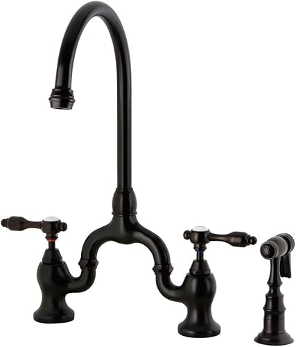 Miniatura 9 de Kingston Brass KS7792TALBS Tudor Bridge - Grifo de cocina, latón pulido, 13,88 x 7,75 x 16,81