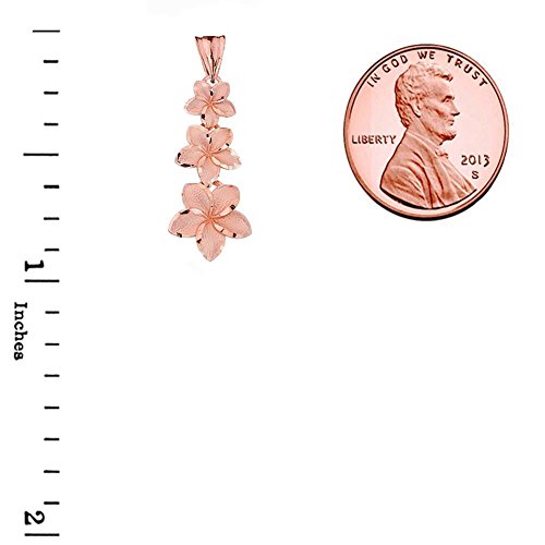Elegant 14k Rose Gold Hawaiian Plumeria Flowers Charm Pendant Necklace3