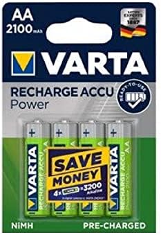 VARTA AA Piller, Şarj Edilebilir, 4 Adet, Power On Demand Şarj Edilebilir Pil, 2100 mAh Ni-MH, Hafıza Etkisi Yok, Önceden Şarj Edilmiş, Çevre Dostu Ambalajda - Görsel 1