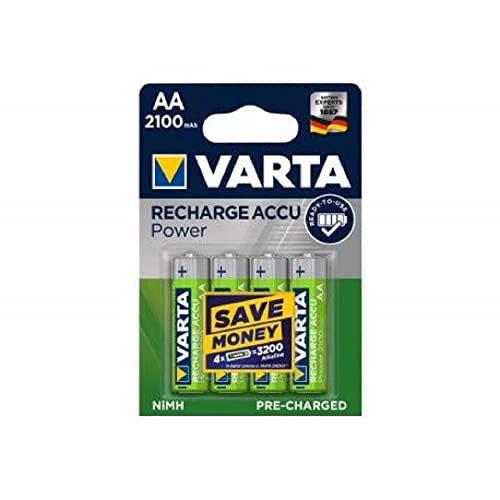 VARTA AA Piller, Şarj Edilebilir, 4 Adet, Power On Demand Şarj Edilebilir Pil, 2100 mAh Ni-MH, Hafıza Etkisi Yok, Önceden Şarj Edilmiş, Çevre Dostu Ambalajda