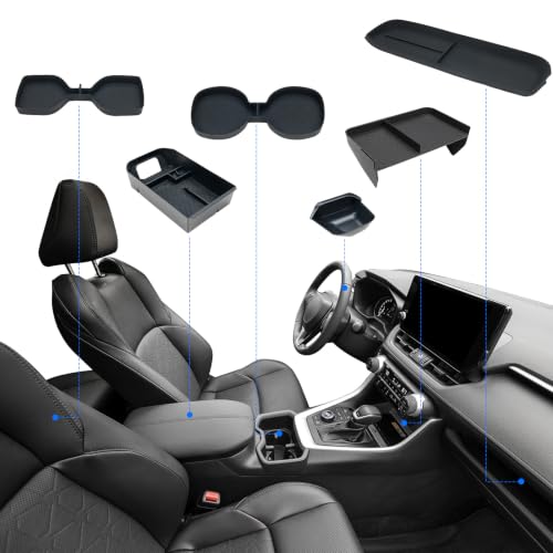 ELECFRESH 6PCS Center Console Organizer Tray for 2025 2024-2019 Toyota RAV4 Accessories, Armrest Storage Box, Driver Storage Drawer, Passenger Storage Mat Console Cup Holder Inserts for Toyota RAV4