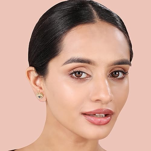 Stylish Evil Eye CZ Rhine Stone Stud Earrings