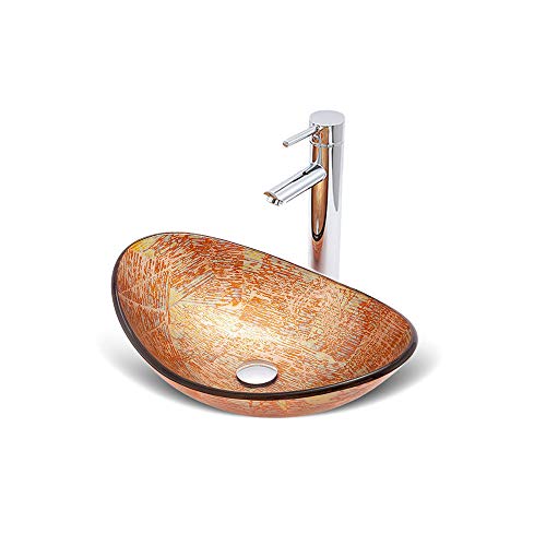 HomeLava Mini Design Waschbecken Aufsatzwaschbecken Waschtisch aus hochwertiger Gehärtetes Glas für Gäste WC inkl. Ablaufgarnitur und Wasserhahn Bad 42cm