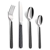 DINYWOW Black Silverware Set 16-Piece Stainless Steel Flatware Set Black handle for 4 Including Fork Spoon and Knife Kitchen Cutlery Utensils Set for Home Restaurant Hotel