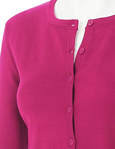 Image of Women's 3 /4 Sleeve Crew Neck Button Down Stretch Knit Cardigan Sweater (S-3XL)