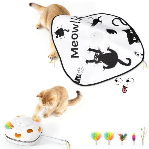 GoldenSun Katzenspielzeug, Wiederaufladbar, Interaktives 4-in-1 Spielzeug für Indoor, Versteckspielzeug für Kätzchen, Whack a Mole Motion, Elektronisches Katzen Spielzeug für Übungen