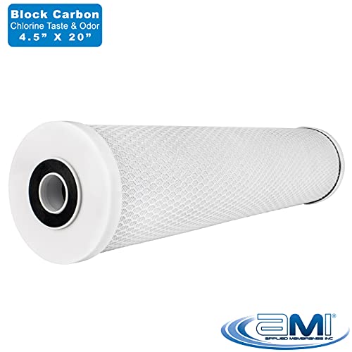 APPLIED MEMBRANES INC. 4.5" x 20" Carbon Water Filter | Whole House or Commercial Water Filtration System Replacement Filter | Chlorine Taste Odor Removal | Fits 20" Big Blue Housing | H-F4220AC