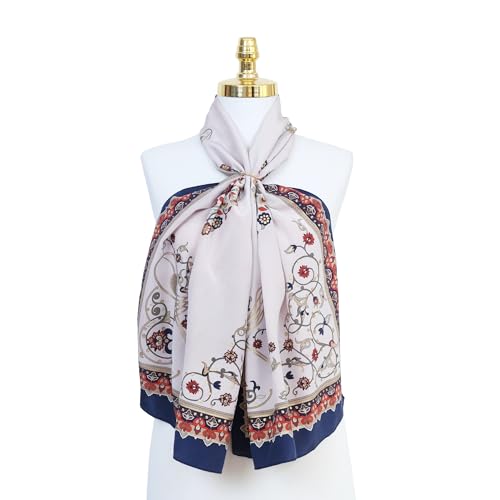 100% Silk Scarf for Women, Silk Head Scarf, Hair Scarf Long Crepe, Hand Press, Palace Design, 21x58 Inches3