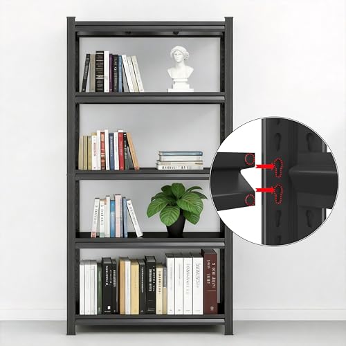 Image of 5 Tier Bookshelf, Large Industrial Metal Shelving, Heavy Duty Storage Shelves For Books And Display. Adjustable Open Standing Book Shelf For Living Room, Bedroom, Office (35.4 inchWx13.8 inchDx71.2 inchH)