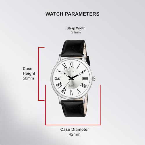 Image of Relish Watch for Men & Boys with Grey & Black PU Leather Strap, Quartz Analog Wrist Watch