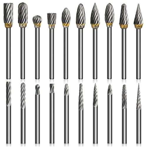 K Kwokker 20Pcs 1/8 Shank Tungsten Carbide Burr Set Diamond Files Hra85 Rotary Tool Accessory Kit, Accessories For Dremel Rotary Drill Air Die Grinder, Graving Tools For Metal Polishing, Wood Carving #TOP27