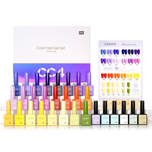 CANNI Lot Vernis Semi Permanent 24 Couleurs Gel Nail Polish avec base et top coat vernis semi permanent/Matt/Primer ongle gel uv et Déshydrateur...