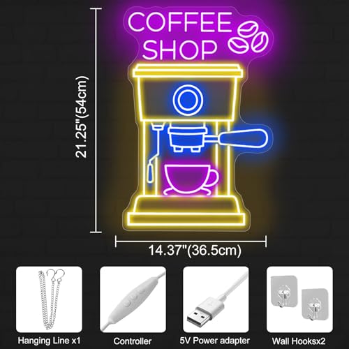 Image of Coffee Shop Neon Sign Coffee Maker LED Light Neon Sign for House Neon Light Restaurant Logo Sign Cafe Bar LED Sign For bar Business Club Party Home Bar Decoration 21 inch x 14 inch