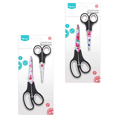 AKH® Stainless Steel Comfort Soft Grip Scissors | Pack of 2 | Floral Printed Stainless Steel Blades | Multi-Purpose Cut for Paper, Photos,Cardboard, Fabric and More