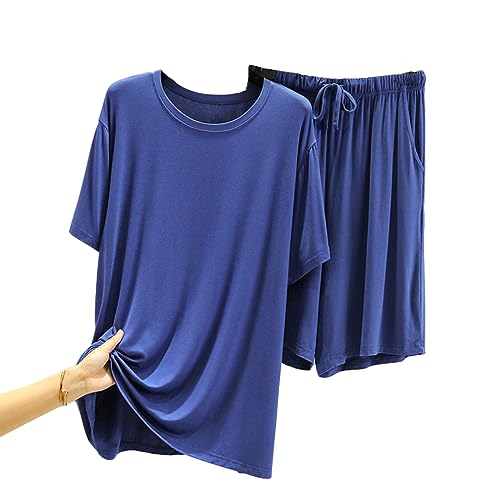 Men's Sleep Sets,2-Pieces Modal Pajamas Set Ultra Soft Sleepwear Short Sleeve Top Shorts Bottom Pjs Lounge Set