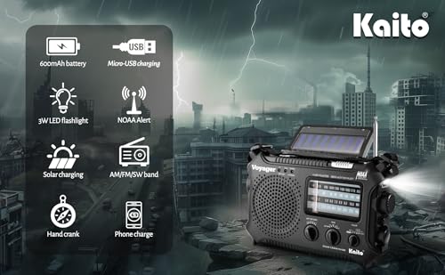 Kaito KA500 5-way Powered Emergency AM/FM/SW NOAA Weather Alert Radio with Solar,Dynamo Crank,Flashlight and Reading Lamp, Color Black by Kaito - Image 5