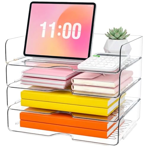 4-Tier Acrylic Paper Tray Organizer, Clear Stackable Desk Organizers for Documents, Letters, A4 Papers, Office Storage Organizers image 2