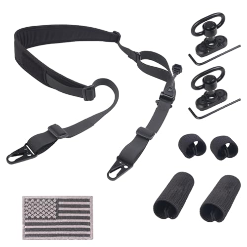 XTACER 2 Point Traditional Sling, Two Point Adjust Rifle Sling with US Flag Patch, Swivel, Soft Shoulder Pad (Black, L)