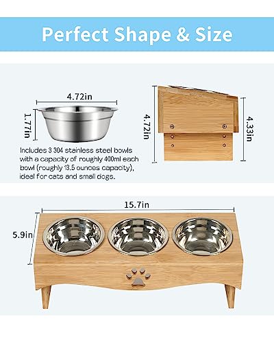 Jazuiha Elevated Cat Food Bowls,Raised Tilted Cat Bowl Stand Set Of 3, Cat Feeding Station With Wooden Stand For Multiple Cats And Small Dog (Bamboo Wood Color) #TOP4