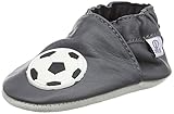  Lappade Lederpuschen Hausschuhe Kindergartenschuhe Krabbelschuhe Baby Lederschuhe Jungen mit Gummisohle Gr. 19-31 Fussball Grau Art.93G (19/20 EU)