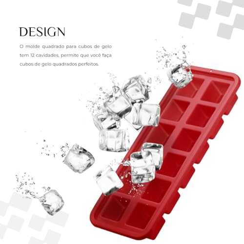 Forma de Gelo Silicone 12 Cubos Quadrados Perfeitos Multiuso Flexível Prática Fácil de Soltar Reutil