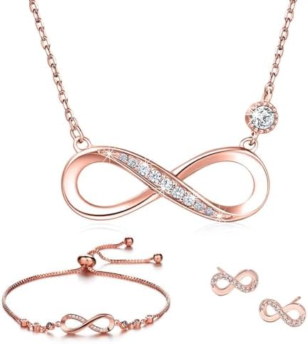 Yumilok Ensemble De Bijoux Collier Et Boucles D'oreilles, Collier Pendentif Et Clous D'oreilles De Trèfle Et De Symbole De L'infini En Argent 925, Bijoux Pour Femme Et Fille, Zircon Incrusté, Or