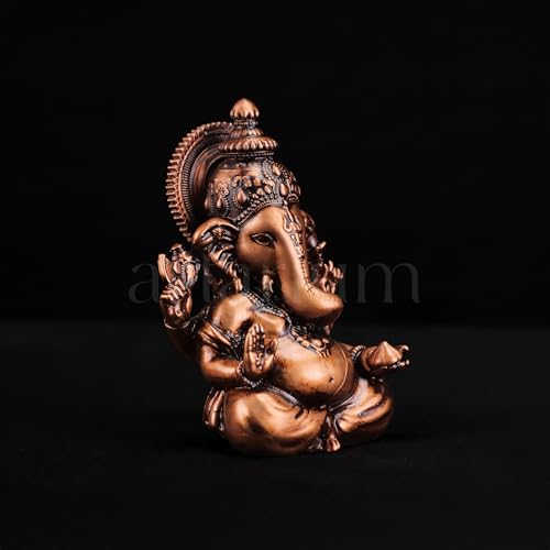 Image of Artarium Small Ganesha Idol Vinayaka Statue (Height 3.5inch), Vinayagar Murti Pillayar Idol, Handcrafted Ganpati Murti for Car Dashboard, Spiritual Gift & Decorative - Bronze