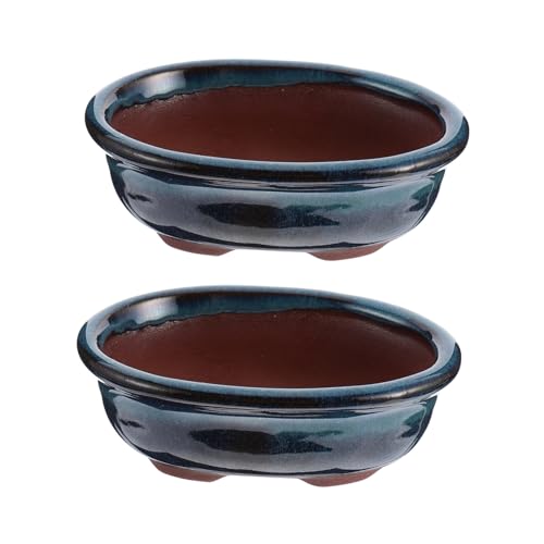 Toyvian 2piezas Maceta De Morada Maceta De Cerámica Estilo Chino para Bonsái Adorno De De Mesa Decoración De Esmaltada De Cerámica para Decoración del