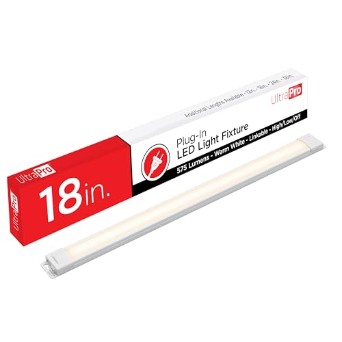 UltraPro 18 inch Plug-in Linkable Under Cabinet Lights, High/Low/Off, Warm White Light (2700K), LED...