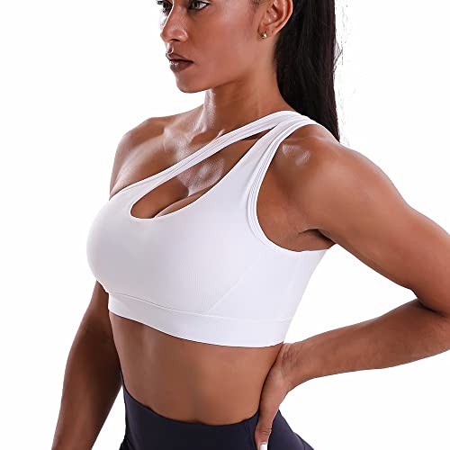 Yogasasa One Shoulder Sport Bra For Women Workout Bras Sexy Cutout Yoga Bra Medium Support,White #TOP2
