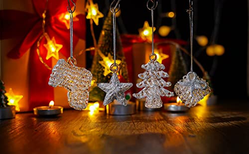 Christmas Tree Hanging Decoration Pendant Set Of 4 Mini Spun Glass 2022 Xmas Tree Ornaments(Silver) #TOP5