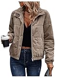 SOLY HUX Women's Corduroy Quilted Puffer Jacket Zip Up Long Sleeve Padded Bomber Barn Jackets Coat with Pockets Plain Coffee Brown Small