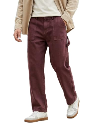 Image of Urbano Fashion Men's Loose Mid Rise Baggy Fit Cargo Carpenter Jeans with 6 Pockets Non-Stretchable