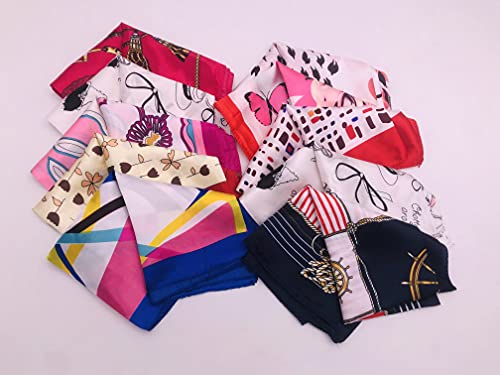 10PCS Women's Silky Scarf Square Mixed Pattern & Colors Fashion Accessory Set Neckerchief Scarf Headband Waistband Headwear Hairband Hair Decoration Accessories (Mixed Color Random)4