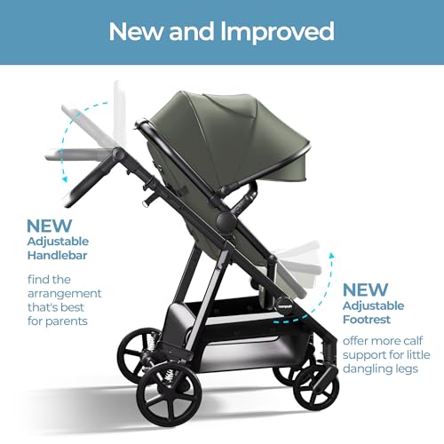 Image of Mompush Baby Stroller, Convertible 2-in-1, Infant Car Seat Compatible, Includes Adapter - Sturdy Full-Size Infant Stroller for Family Adventures