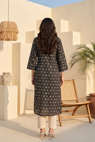 Image of W for Woman Geometric Printed Lace Pure Cotton Straight Kurta