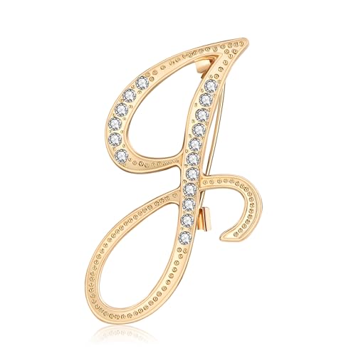 Image of Rhinestone Initial Brooch Pin for Women, Alphabet Gold Letter Brooch A-Z with Crystal, Metal Pin for Hat Bag Dress Suit Accessory for Men