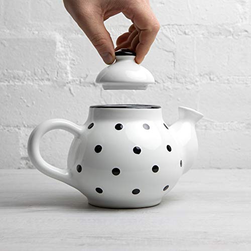 City to Cottage® Tetera de Cerámica con Diseño de Lunares en Blanco y Negro Hecha a Mano para dos. - Imagen 6