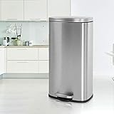 Kitchen Trash Can Brushed Stainless Steel 8 Gallon/ 30L Step Garbage Can Small & Tall Waste Basket...
