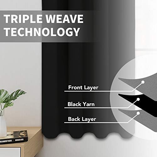 Image of Easy-Going Blackout Curtains for Bedroom, Solid Thermal Insulated Grommet and Noise Reduction Window Drapes, Room Darkening Curtains for Living Room, 2 Panels (52x46 in,Black)