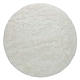 Paco Home Hochflor Teppich Rund Wohnzimmer Schlafzimmer rutschfest Shaggy Modern Flauschig Einfarbig Langflor Kunstfell, Grösse:120 cm Rund, Farbe:Weiß