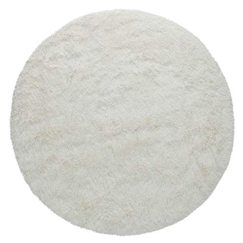 Paco Home Hochflor Teppich Rund Wohnzimmer Schlafzimmer rutschfest Shaggy Modern Flauschig Einfarbig Langflor Kunstfell, Grösse:80 cm Rund, Farbe:Weiß