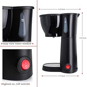 Mixpresso Mini Compact Drip coffee Maker With Brewing Basket Black Small Coffee Pot One Cup Brew Gift For Men And Women 105oz